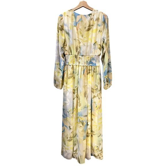 LAUNDRY BY SHELLI  YELLOW SEGAL Floral Long Sleeve Maxi Dress Smocked Waist Sz 8 - Picture 4 of 8